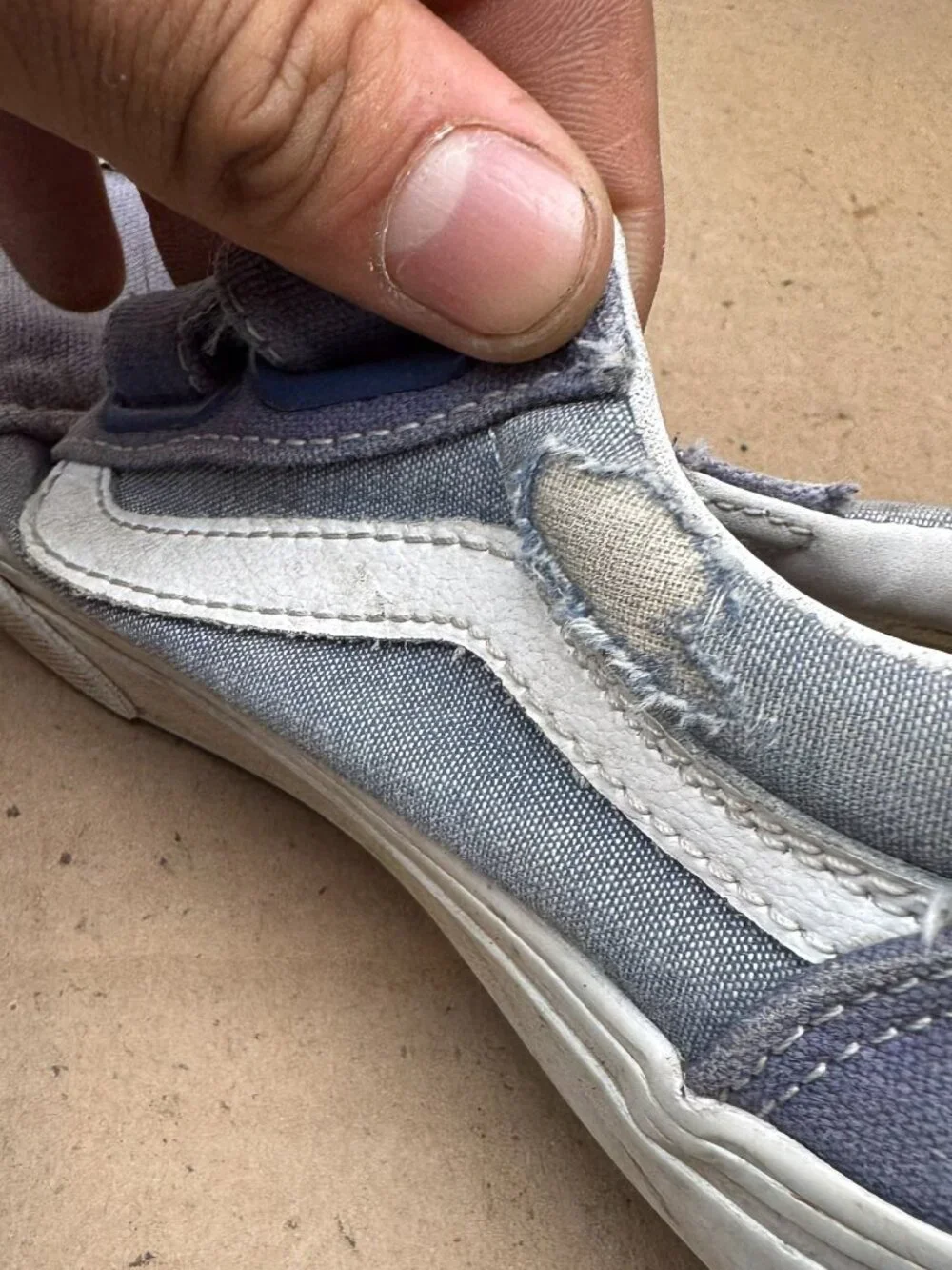 Kids' Vans Blue Canvas Hook and Loop Sneakers Size 12.5 Damage